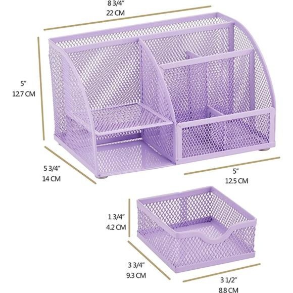 Mesh Desk Organizer Office with 7 Compartments+Drawer/Desk Tidy Candy/Pen Holder - Picture 4 of 6